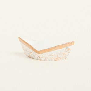 Beauty Home ΚΕΡΑΜΙΚΟ ΚΑΡΑΒΑΚΙ 7,5 x 3,5 x 3 cm ΛΕΥΚΟ / ΧΡΥΣΟ