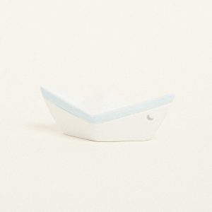 Beauty Home ΚΕΡΑΜΙΚΟ ΚΑΡΑΒΑΚΙ 7,5 x 3,5 x 3 cm ΛΕΥΚΟ / ΓΑΛΑΖΙΟ